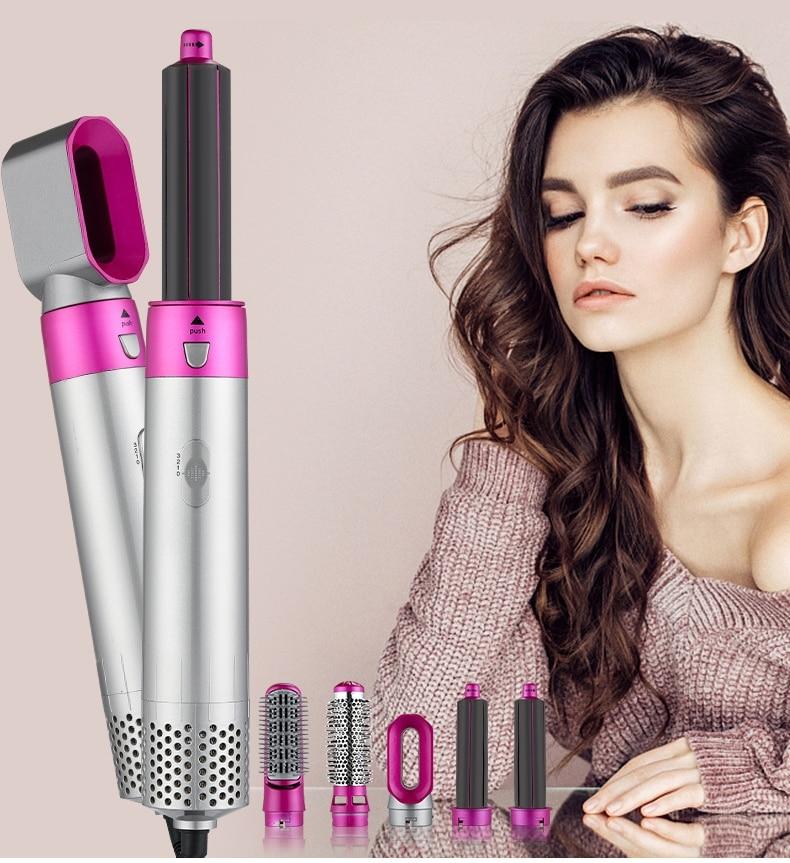 Electric Hair Dryer 5 In 1 Hair Comb Negative Ion Straightener Brush Blow Dryer Air Wrap Curling Wand Detachable Brush Kit