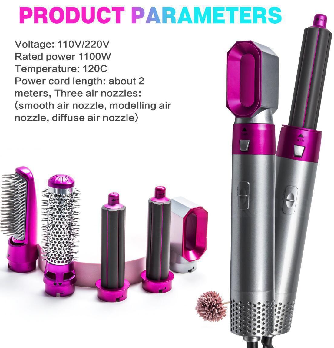 Electric Hair Dryer 5 In 1 Hair Comb Negative Ion Straightener Brush Blow Dryer Air Wrap Curling Wand Detachable Brush Kit