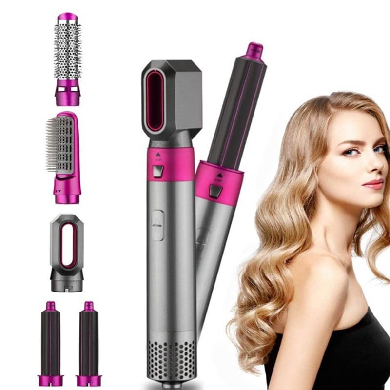 Electric Hair Dryer 5 In 1 Hair Comb Negative Ion Straightener Brush Blow Dryer Air Wrap Curling Wand Detachable Brush Kit