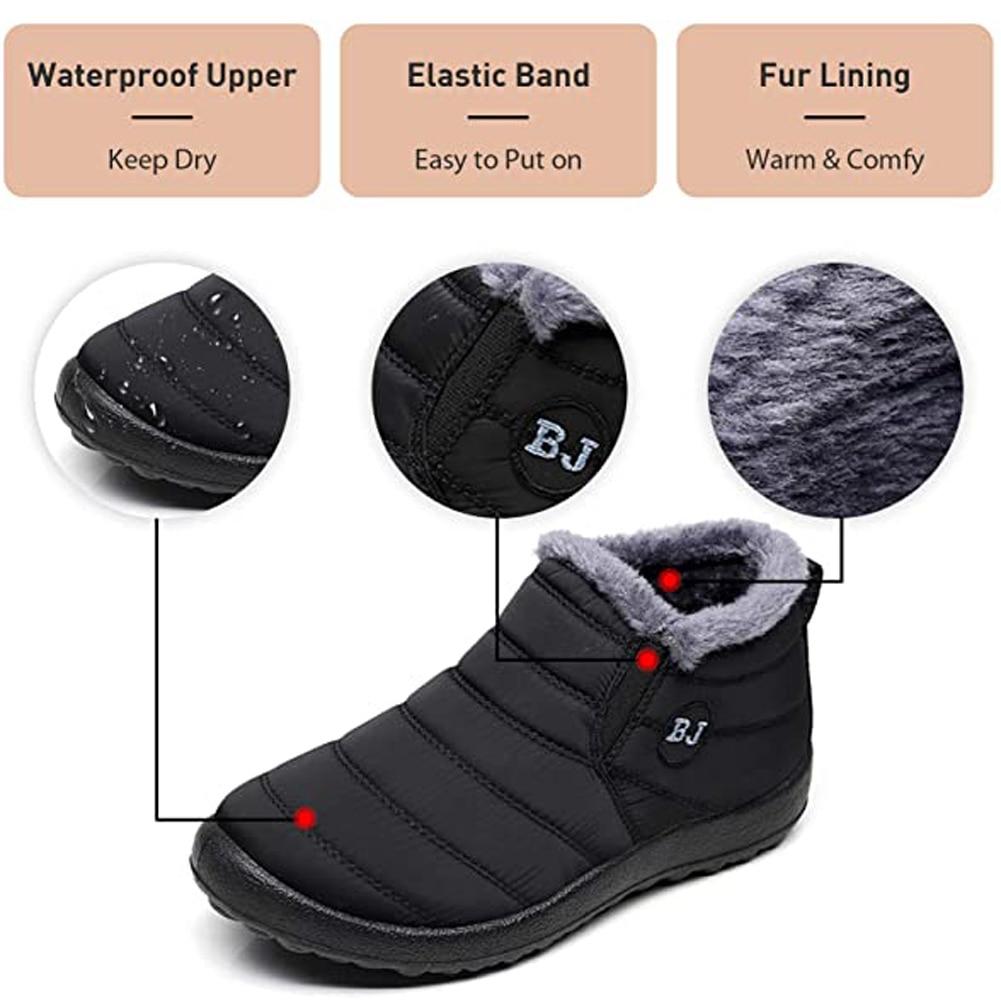 Snow Boots Women Shoes Warm Plush Fur Ankle Boots Winter Female Slip On Flat Casual Shoes Waterproof Ultralight Footwear